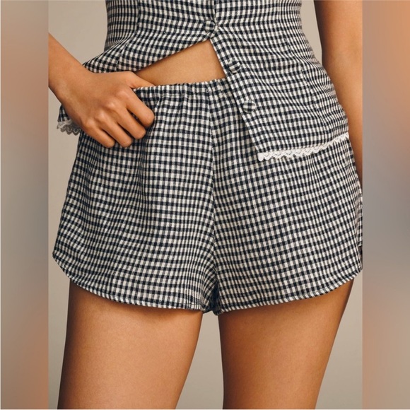 REFORMATION Tiffie Linen Shorts Gingham Black & White - Picture 1 of 7